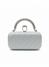Crystal Ring Handle Clutch – Nayab Khatoon | Silver Bridal Wedding Clutch Bag | Luxury Party Handbag