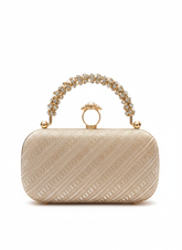 Crystal Ring Handle Clutch – Nayab Khatoon | Golden Bridal Wedding Clutch Bag | Luxury Party Handbag