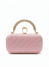 Crystal Ring Handle Clutch – Nayab Khatoon | Peach Bridal Wedding Clutch Bag | Luxury Party Handbag