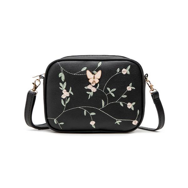 Embroidered Black Crossbody Bag