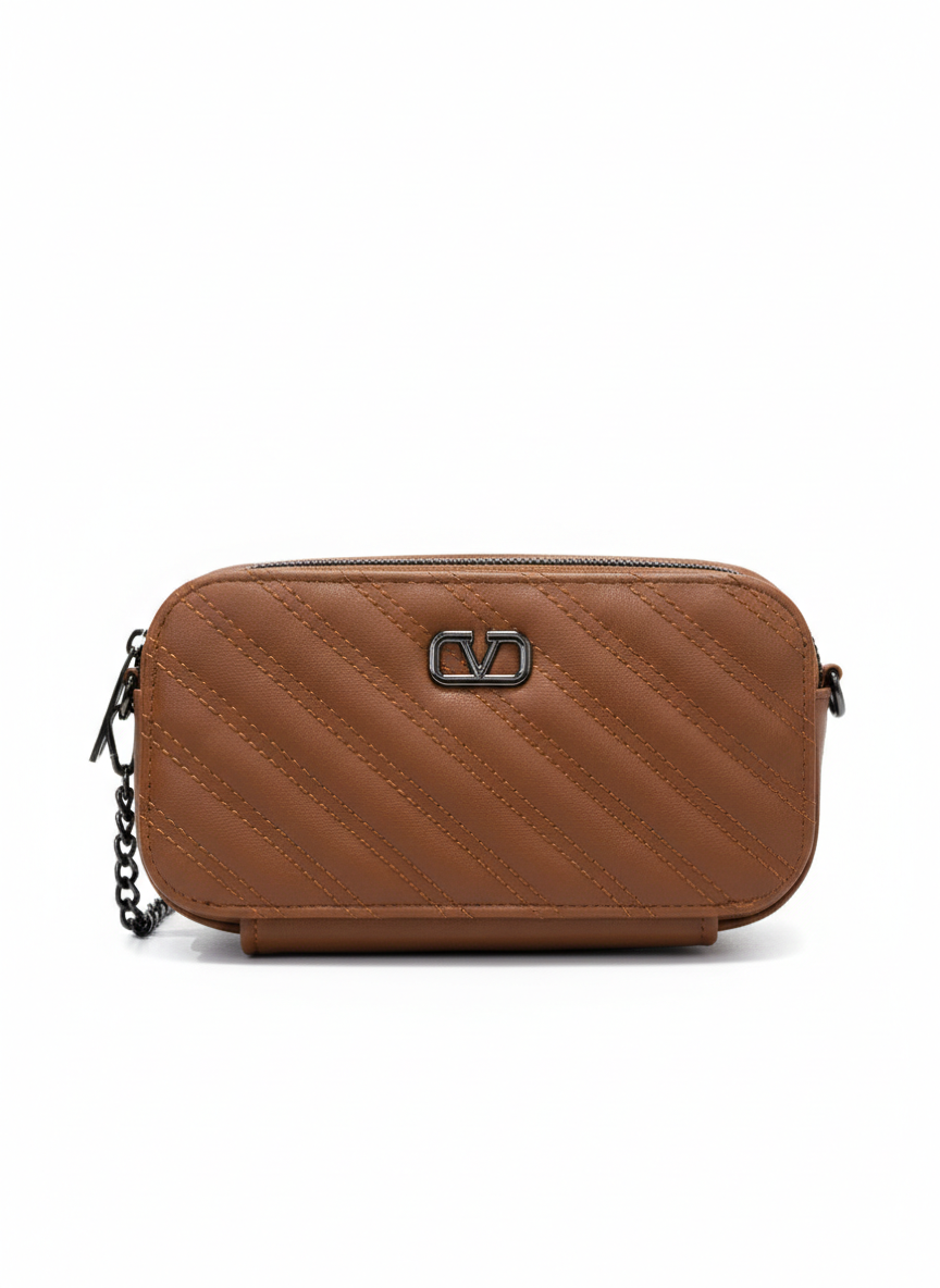 Zimal Rose Luxe – Quilted Camel Mini Crossbody Bag for Women | Elegant Compact Shoulder Purse