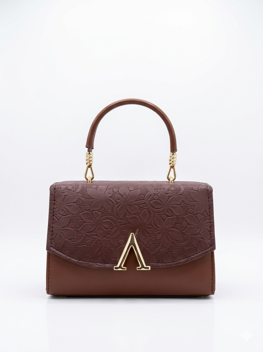 Arezoo Bloom Bag – Luxury Floral Top Handle Handbag for Women Brown