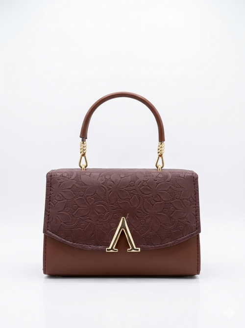 Arezoo Bloom Bag – Luxury Floral Top Handle Handbag for Women Brown