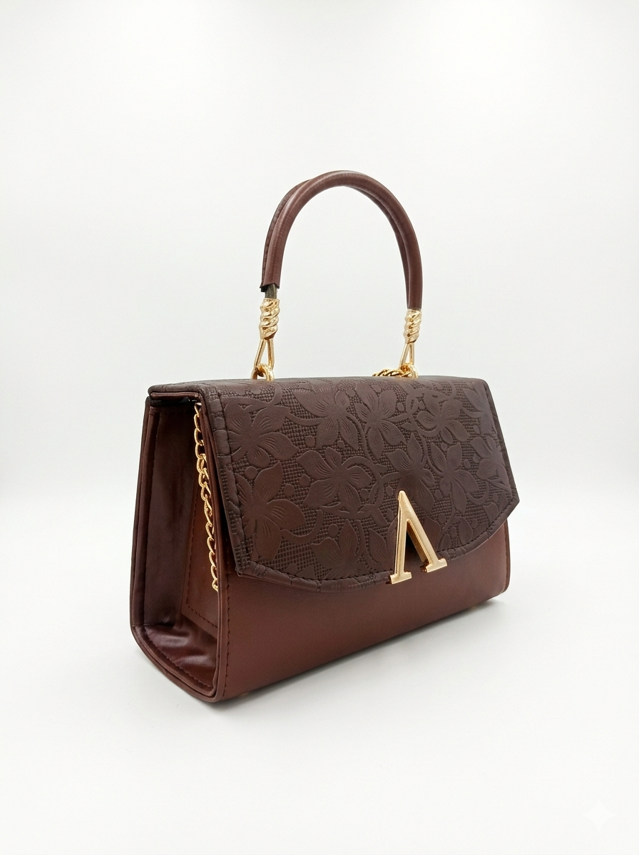 Arezoo Bloom Bag – Luxury Floral Top Handle Handbag for Women Brown