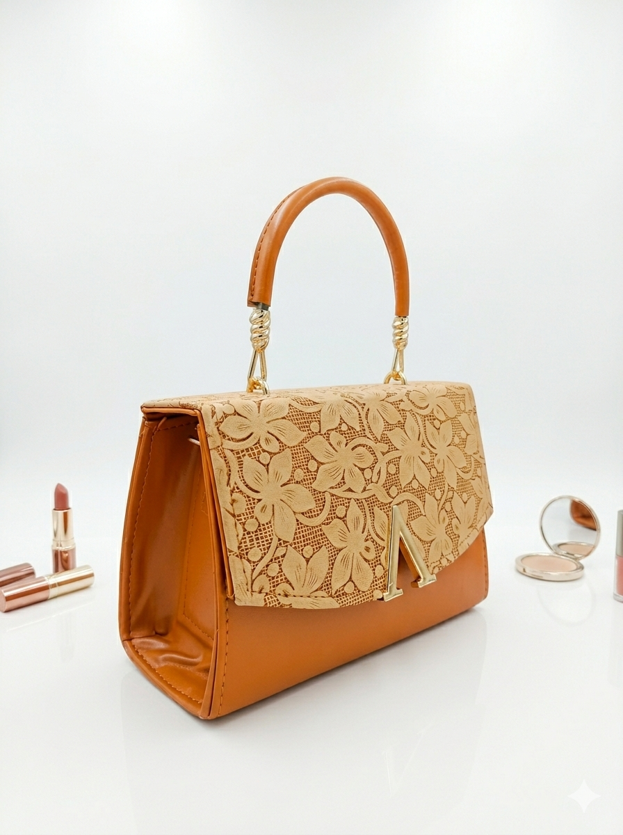Arezoo Bloom Bag – Luxury Floral Top Handle Handbag for Women Musterd