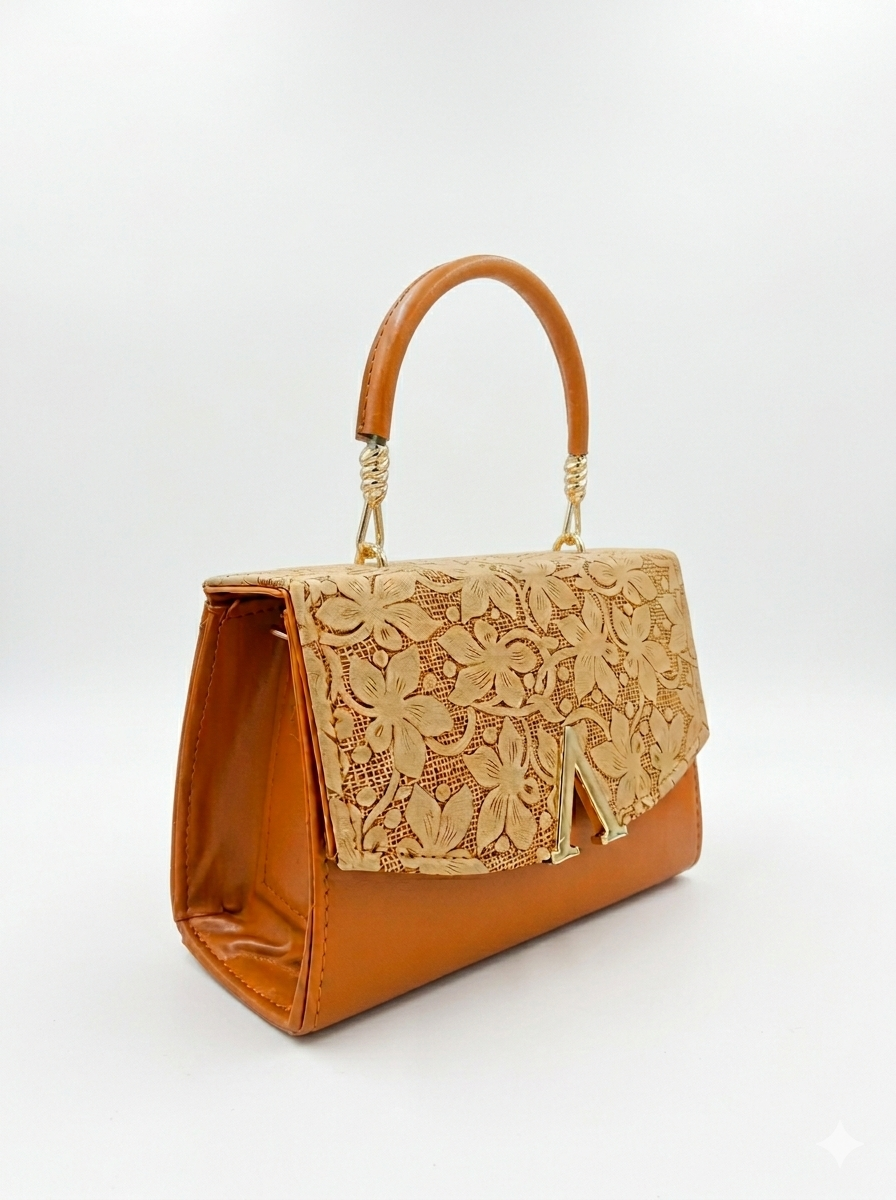 Arezoo Bloom Bag – Luxury Floral Top Handle Handbag for Women Musterd