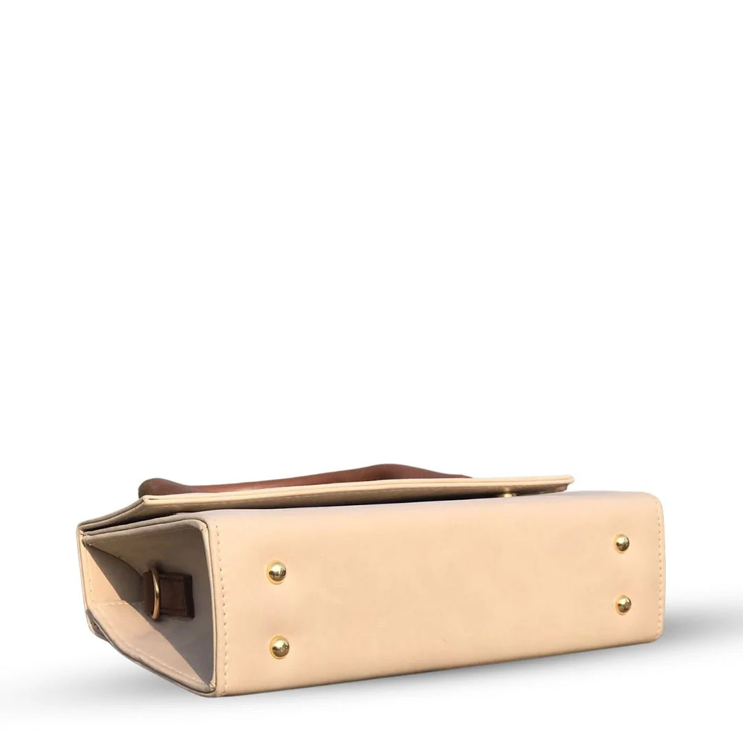 Sienna Grace Top Handle Bag – Elegant Beige Structured Handbag for Women Skin