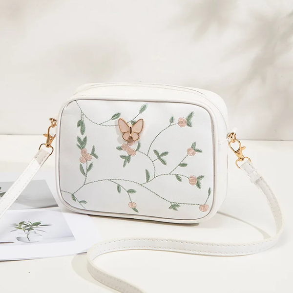 Embroidered White Crossbody  Bag
