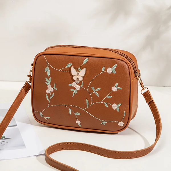Embroidered Brown Crossbody Bag