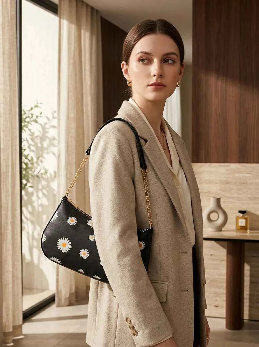 Floral Gold Chain Shoulder Bag