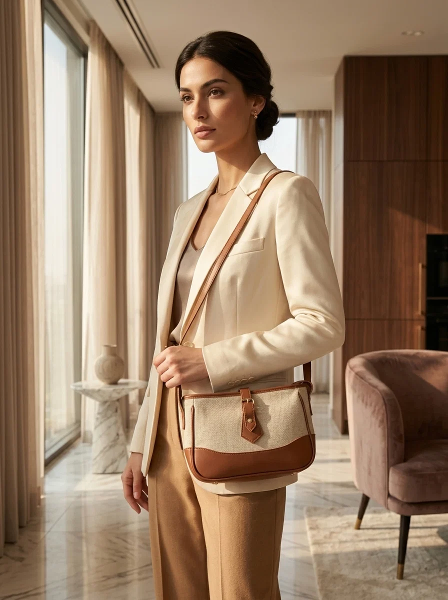 Solenne Woven Shoulder Bag Camel