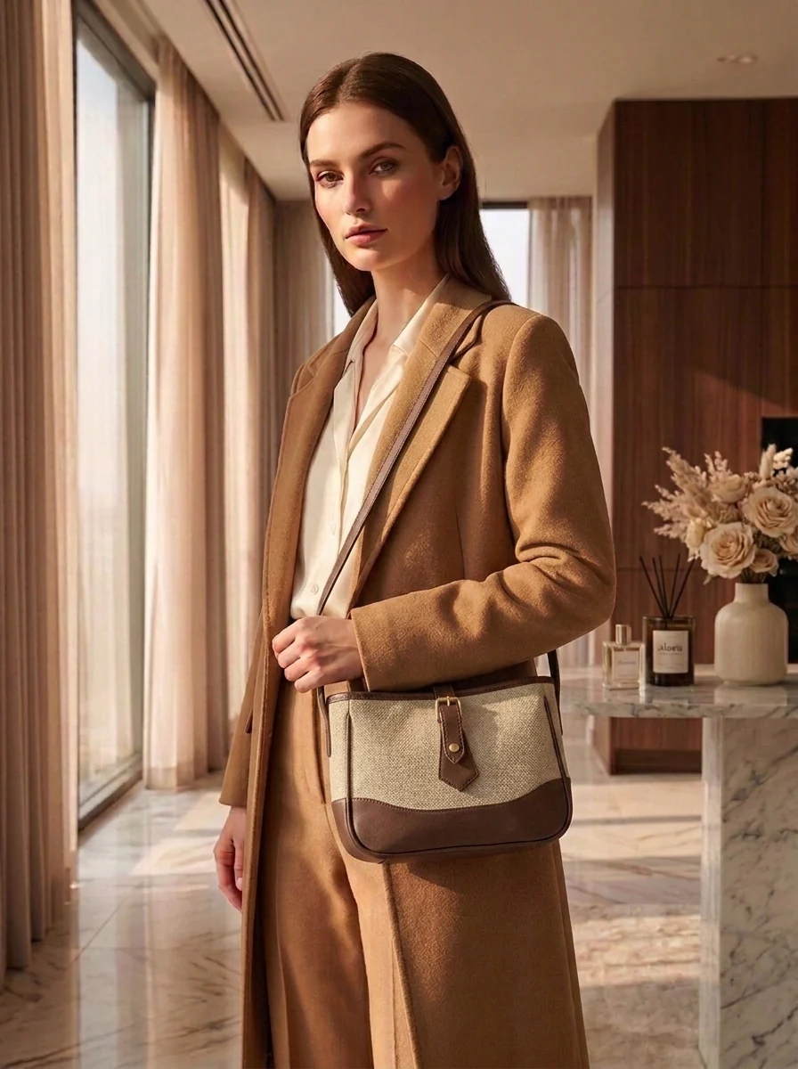 Solenne Woven Shoulder Bag Dark Brown