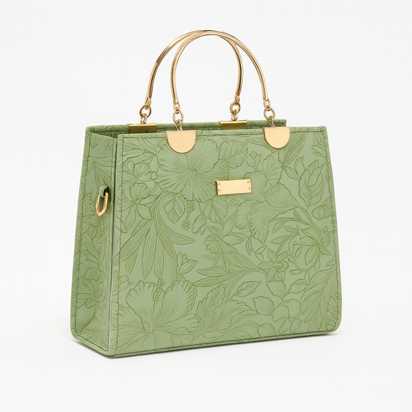 Noir Flora – Gold Handle Tote Green