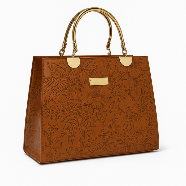 Noir Flora – Gold Handle Tote Brown