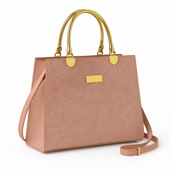 Noir Flora – Gold Handle Tote Pink