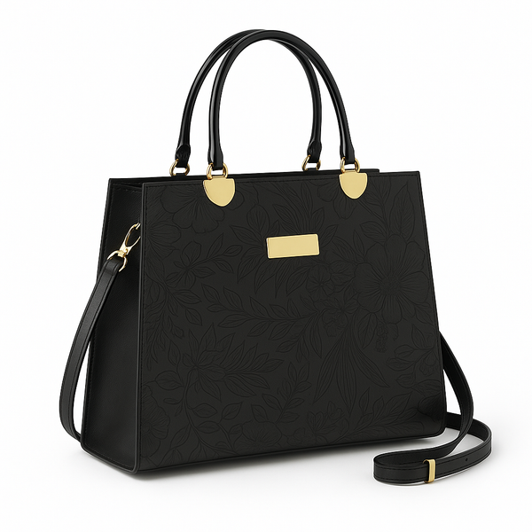 Noir Flora – Gold Handle Tote Black