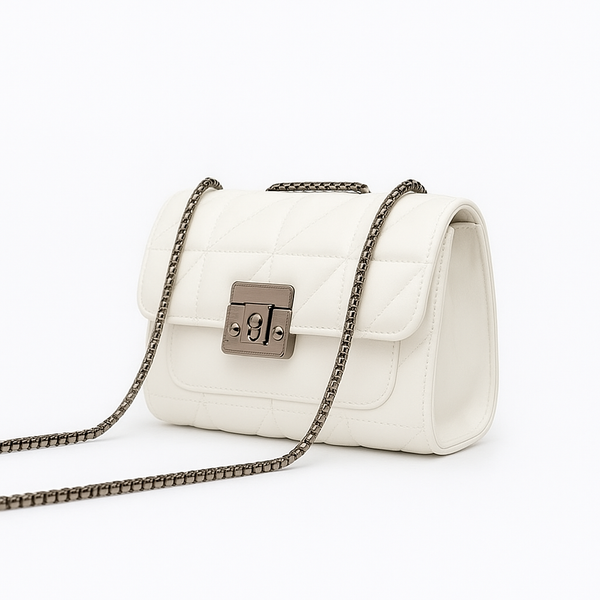 Nayab Khatoon Quilted White Crossbody Bag – Chain Strap Purse