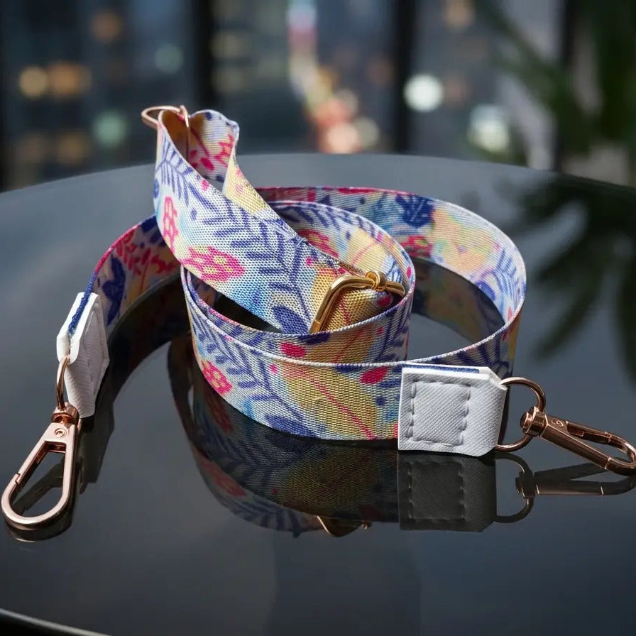 Floral Bag Strap – Adjustable Printed Shoulder Strap for Women | Premium Golden Hooks