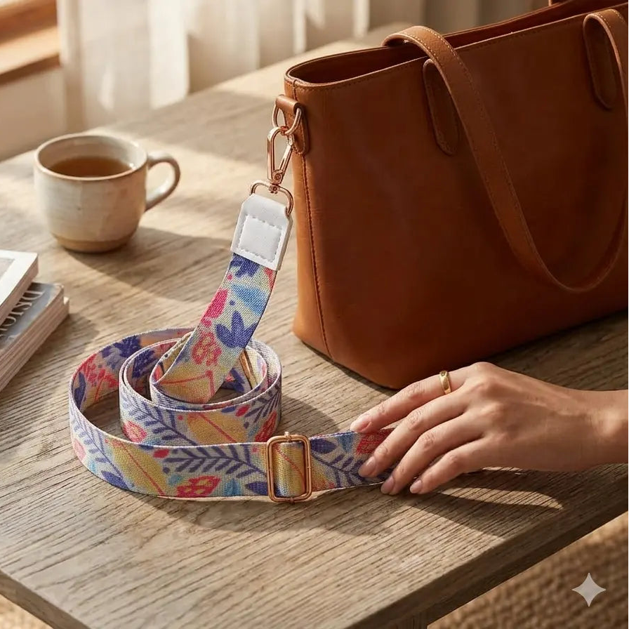 Floral Bag Strap – Adjustable Printed Shoulder Strap for Women | Premium Golden Hooks