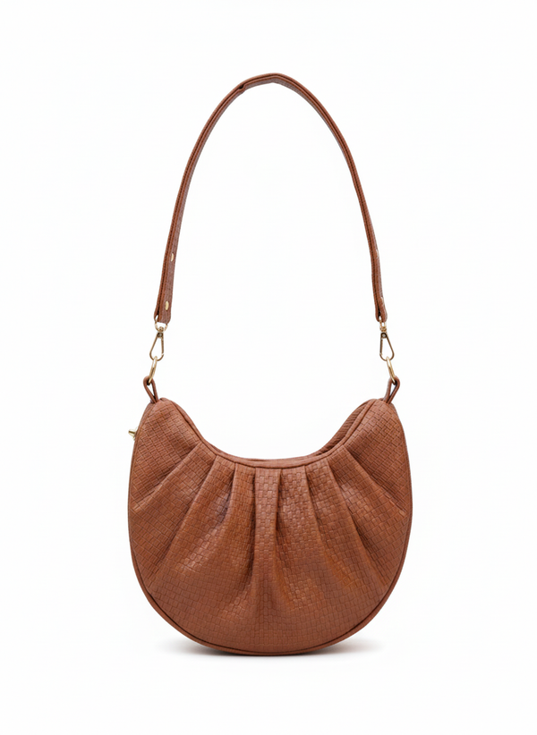Lehriya Crescent Pleated Bag-Camel