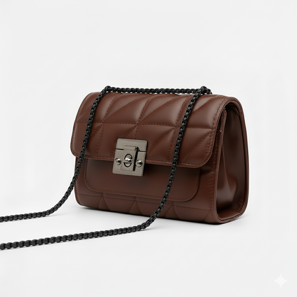 Nayab Khatoon Quilted Brown Crossbody Bag – Chain Strap Purse