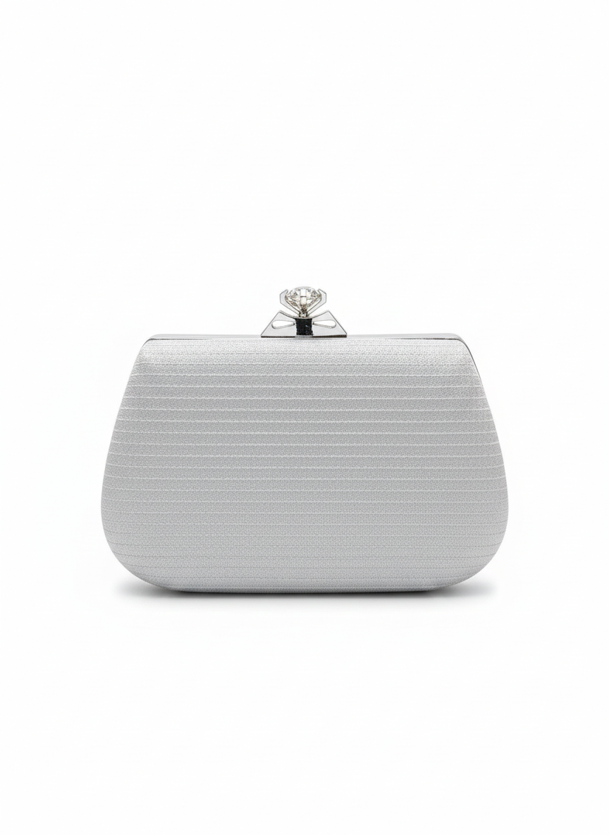 Crystal Crown Evening Clutch – Luxury Golden Top Handle Bag with Removable Chain-Silver