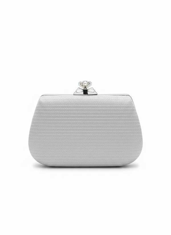 Crystal Crown Evening Clutch – Luxury Golden Top Handle Bag with Removable Chain-Silver