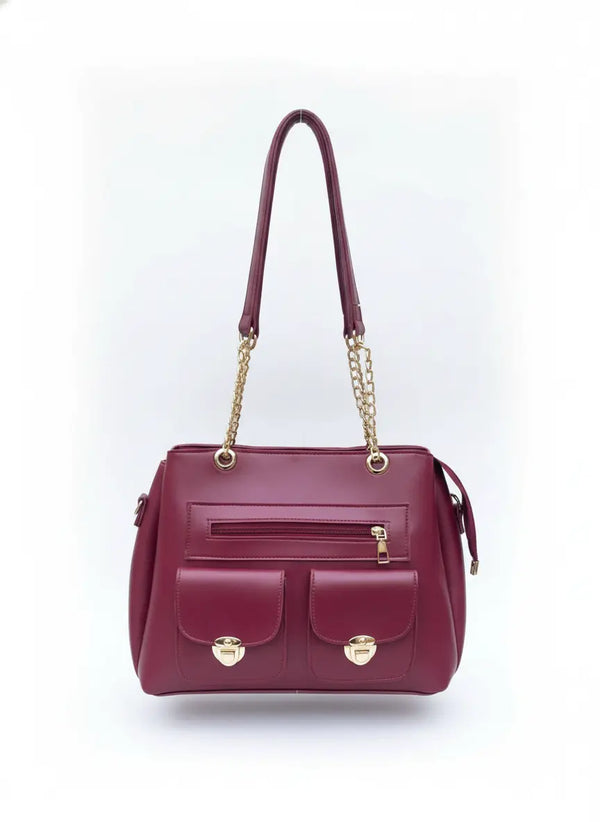 Executive Noir Twin Pocket Tote Bag Maroon - Nayab Khatoon