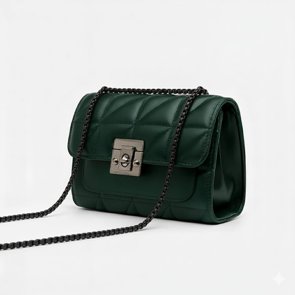 Nayab Khatoon Quilted Green Crossbody Bag – Chain Strap Purse