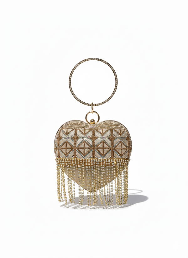 Royal Heart Crystal Clutch Goldan – Nayab Khatoon