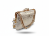 Aurora Gold – Bridal Box Clutch by Nayab Khatoon | Crystal Chain Wedding Purse Pakistan