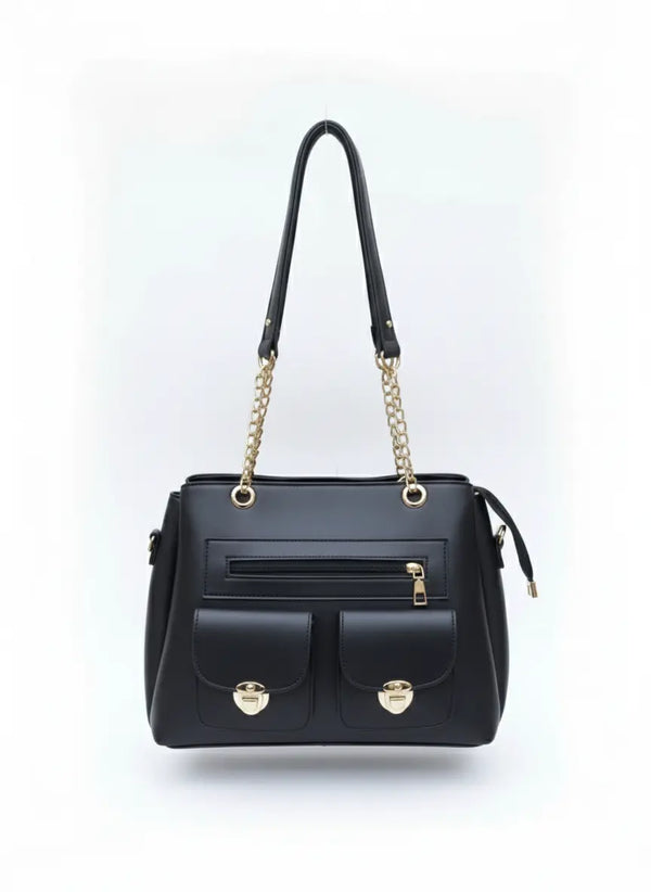 Executive Noir Twin Pocket Tote Bag Black - Nayab Khatoon