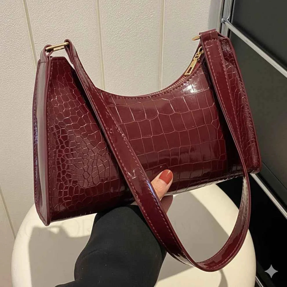 Crocodile Texture Handbag for Women Maroon | Nayab Khatoon Croc Elegance Bag Pakistan