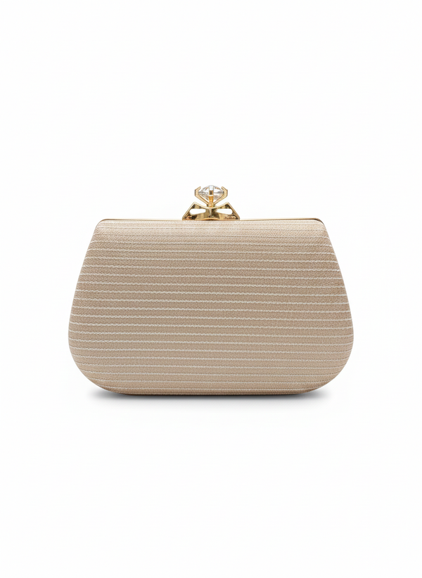 Crystal Crown Evening Clutch – Luxury Golden Top Handle Bag with Removable Chain-Golden