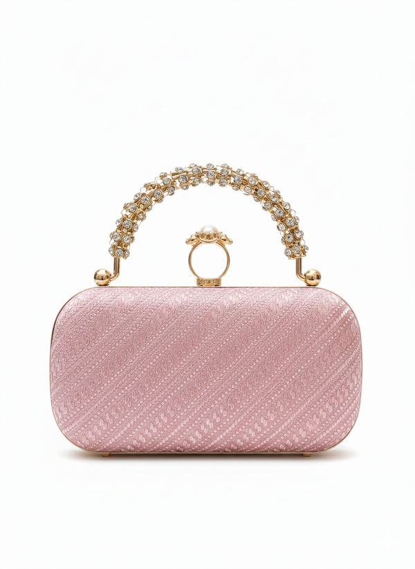 Crystal Ring Handle Clutch – Nayab Khatoon | Peach Bridal Wedding Clutch Bag | Luxury Party Handbag