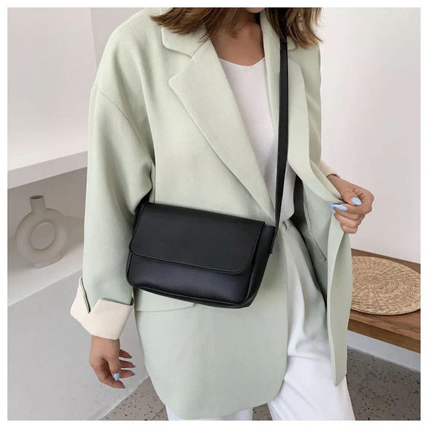 Adjustable Strap Plain Magnetic Button Crossbody Bag