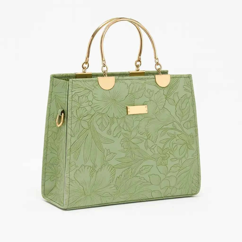 Noir Flora – Gold Handle Tote Handbag for Women | Elegant Bag – Nayab Khatoon
