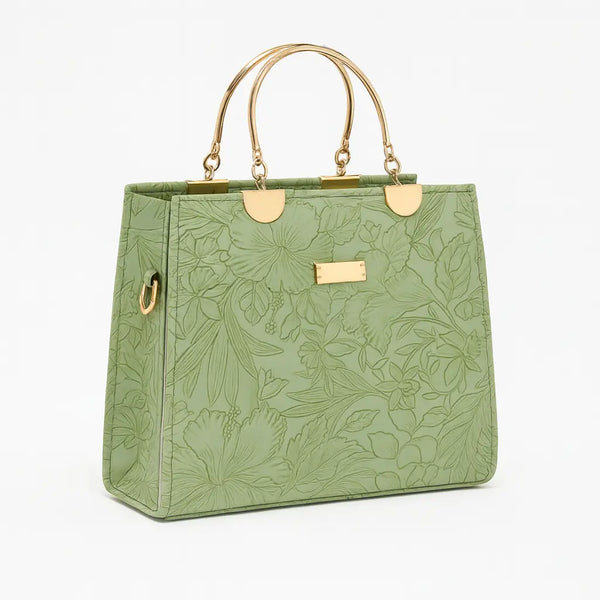 Noir Flora – Gold Handle Tote Handbag for Women | Elegant Bag – Nayab Khatoon