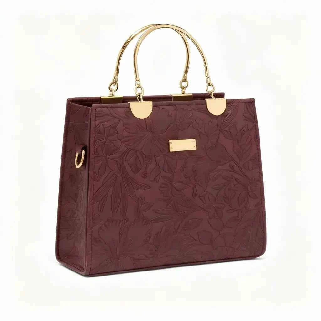 Noir Flora – Gold Handle Tote Handbag for Women | Elegant Bag – Nayab Khatoon