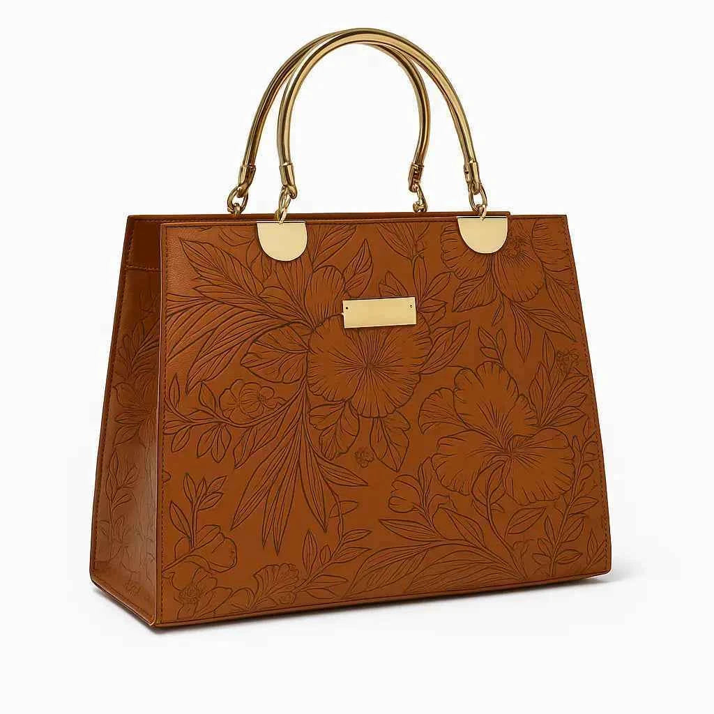 Noir Flora – Gold Handle Tote Handbag for Women | Elegant Bag – Nayab Khatoon
