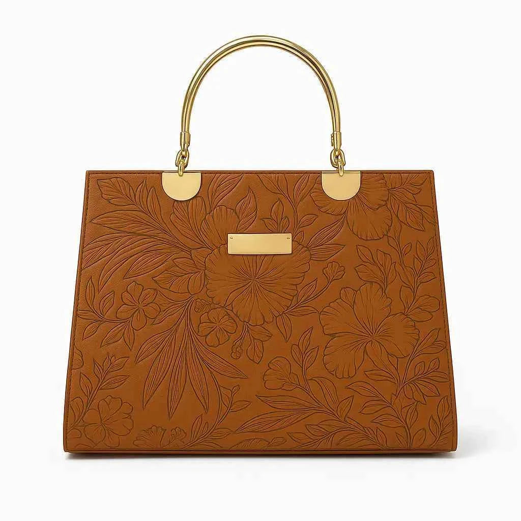 Noir Flora – Gold Handle Tote Handbag for Women | Elegant Bag – Nayab Khatoon