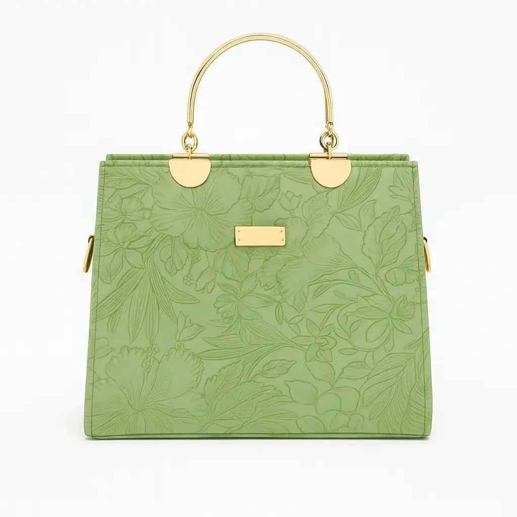Noir Flora – Gold Handle Tote Handbag for Women | Elegant Bag – Nayab Khatoon