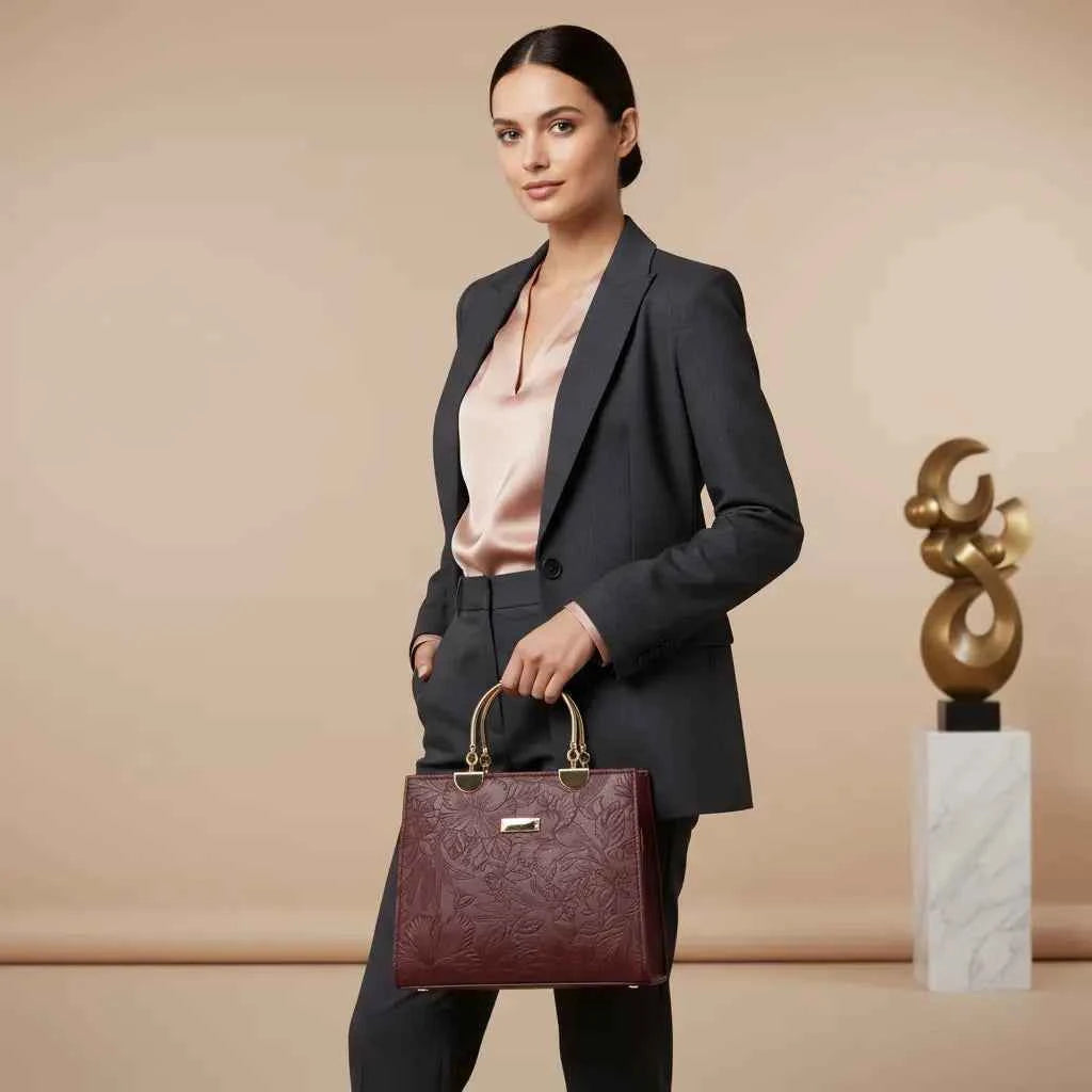 Noir Flora – Gold Handle Tote Handbag for Women | Elegant Bag – Nayab Khatoon