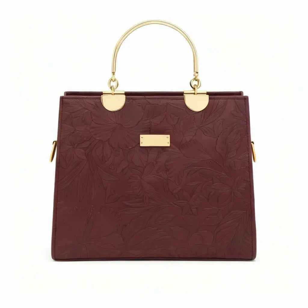 Noir Flora – Gold Handle Tote Handbag for Women | Elegant Bag – Nayab Khatoon