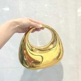 Aurora Metallic Moon Clutch – Golden | Removable Chain | Premium Party Wear Bag – Nayab Khatoon