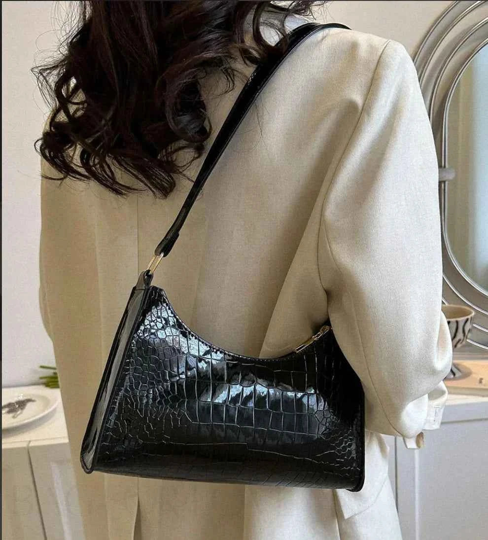 Crocodile Texture Handbag for Women Black | Nayab Khatoon Croc Elegance Bag Pakistan