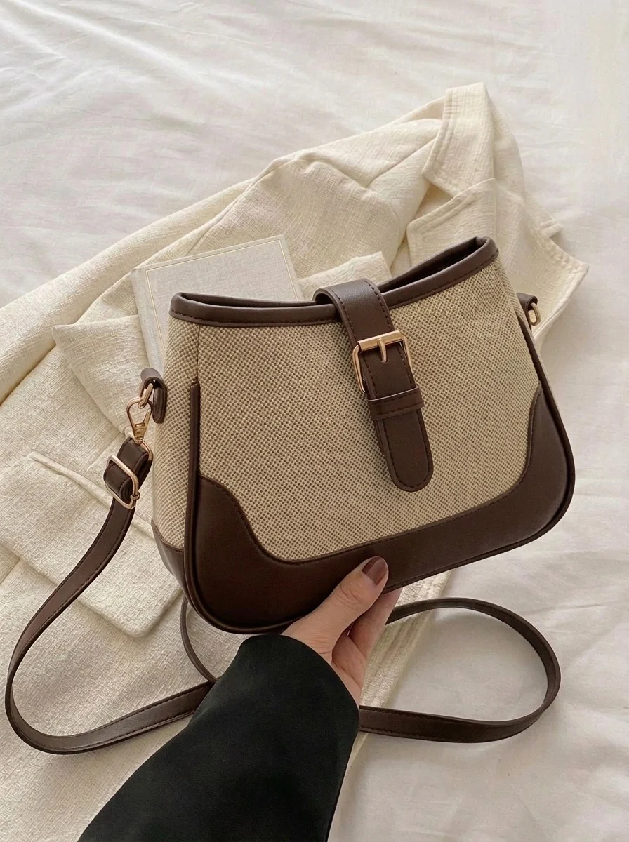 Solenne Woven Shoulder Bag Dark Brown