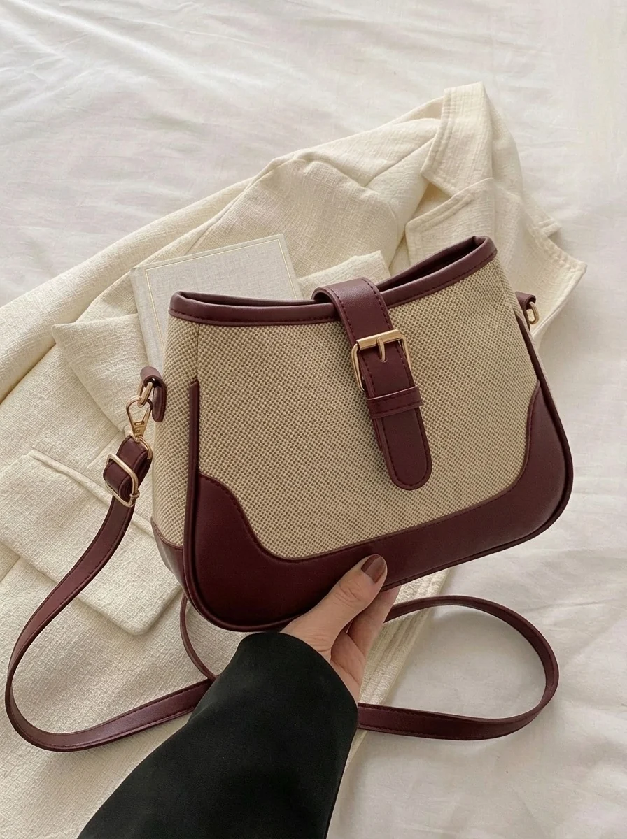 Solenne Woven Shoulder Bag maroon