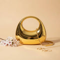 Aurora Metallic Moon Clutch – Golden | Removable Chain | Premium Party Wear Bag – Nayab Khatoon