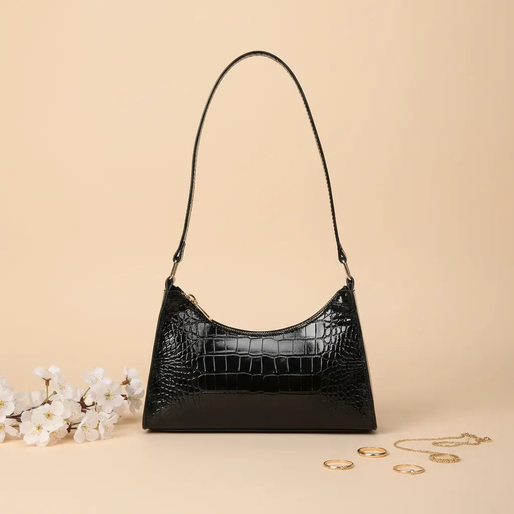 Crocodile Texture Handbag for Women Black | Nayab Khatoon Croc Elegance Bag Pakistan
